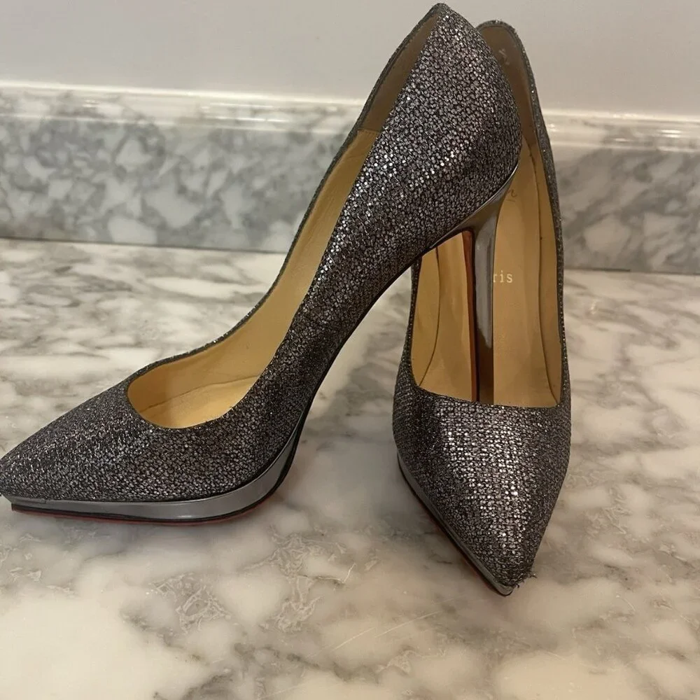 Christian Louboutin FILO 120 Lady Glitter Specchio Heels Silver/Gray Size 39 - Picture 16 of 16